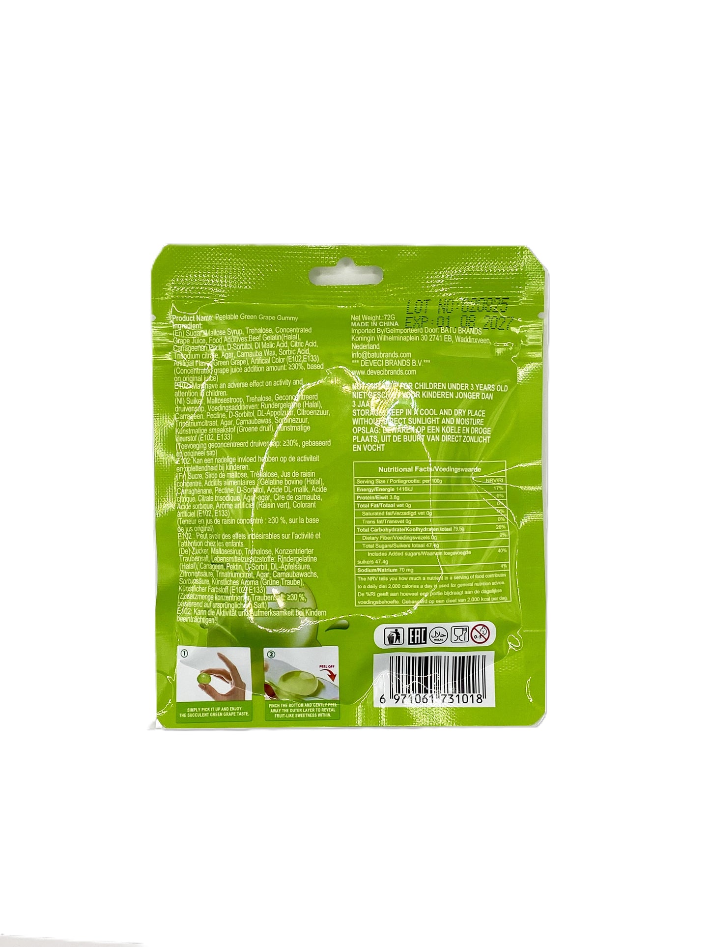 Toppie Peelable Green Grape Gummy 72g - Grüner Trauben-Geschmack