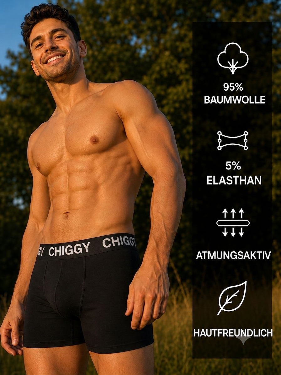 CHIGGY 6er Pack Herren Boxershorts (Klassisch Schwarz) – Atmungsaktiv & Hautfreundlich