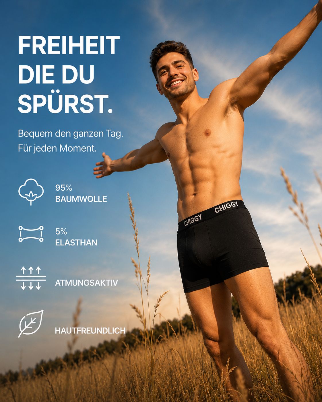 CHIGGY 6er Pack Herren Boxershorts (Klassisch Schwarz) – Atmungsaktiv & Hautfreundlich