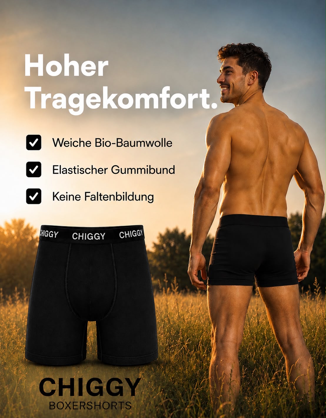 CHIGGY 6er Pack Herren Boxershorts (Klassisch Schwarz) – Atmungsaktiv & Hautfreundlich