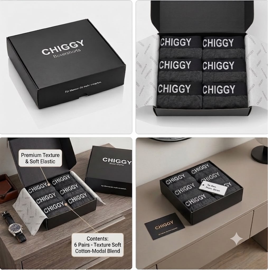 CHIGGY 6er Pack Herren Boxershorts (Klassisch Schwarz) – Atmungsaktiv & Hautfreundlich